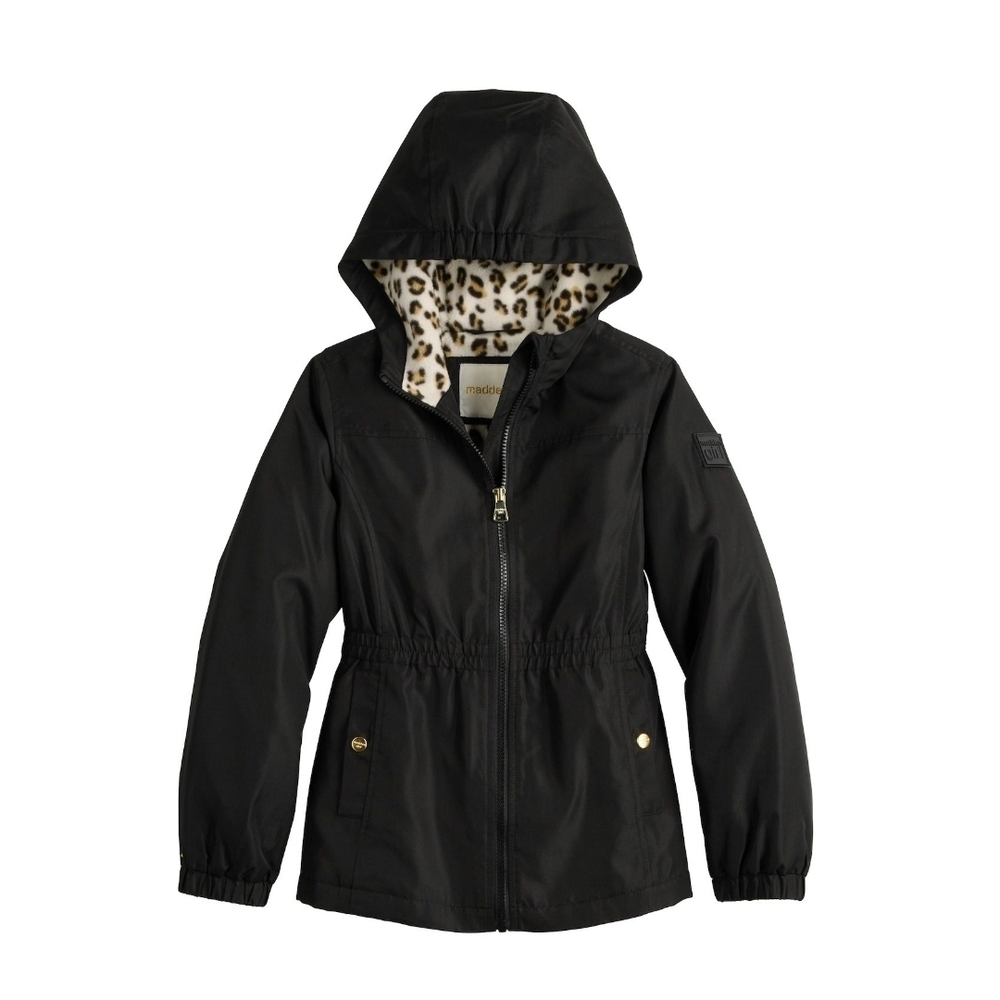 NWT Madden Girl Youth Black Jacket with Soft Leopard Print Lining
